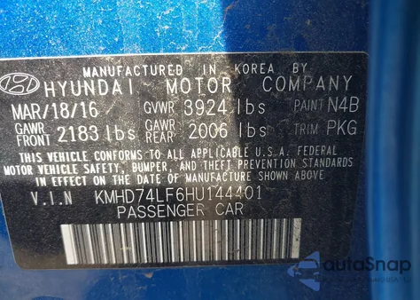 2017 Hyundai Elantra Se from USA, damaged, VIN KMHD74LF6HU144401